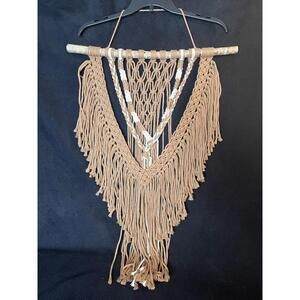 Handcrafted Boho Macrame Wall Hanging Decorative Tapestry 28” Brown White
